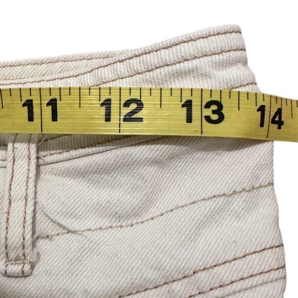 We The Free Free People High Rise Straight Pleated Frayed Hem Jeans Cream, 27 - Picture 4 of 7